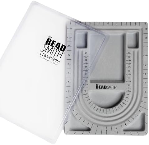 The Beadsmith Bead Board with Cover, Grey Flocked, 3 U-Shaped Channels, 6 Recessed Compartments, 9.75 x 13.25 inches, Design Boards for Creating Bracelets, Necklaces and Other Jewelry
