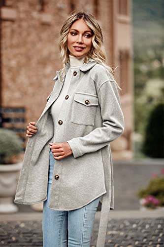 Prettygarden Women's 2023 Fashion Winter Trench Coats Lapel Button Down Peacoat Belted Outwear Casual Jackets (Grey White,X-Large) #TOP3