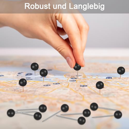 600 Stück Pinnadeln, Schwarz Rundkopf Stecknadeln, Map Push Pins, Pinnwandnadeln mit Stahlspitze, Wiederverwendbar Pins für Pinnwand, Karte, Foto Wand, Handwerk, Markierung