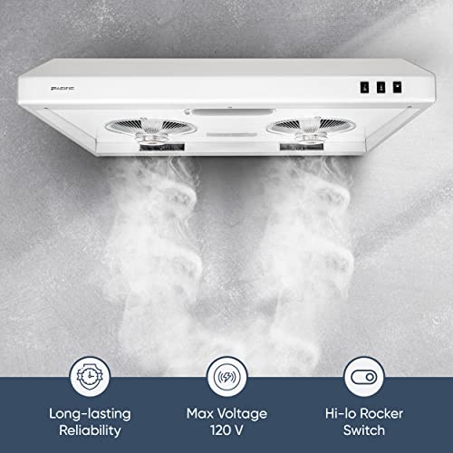 Pacific Economy Under Cabinet Ducted Range Hood 30 Inch - Cfm550 Powerful 2-Speed Wall Mount Kitchen Vent Hood - Electric Hood With Lighths, Filterless, White ‎Pr1230Bw #TOP4