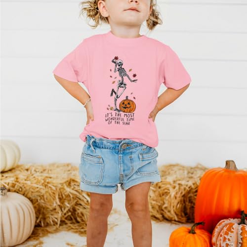 Toddler Kid Girls Halloween T-Shirt Dancing Skeleton Pumpkin Graphic Tee Shirt Short Sleeve Spooky Season Fall Tops2