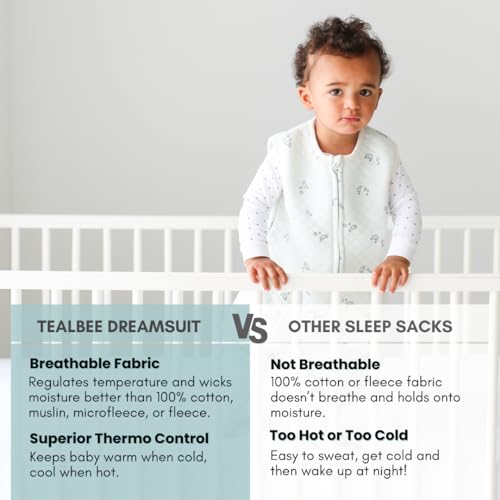 Image of Tealbee Dreamsuit Toddler Sleep Sack with Feet - Walker Sleep Bag with Legs, Rayon made from Bamboo, Summer 0.8 TOG, 2-Way Zipper, 3T-4T - Croissant