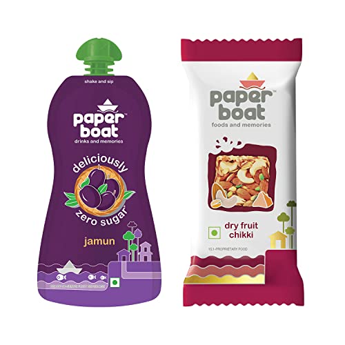 Image of Paper Boat Dry Fruit Chikki, (Pack of 10, 25g Each), Paper Boat Jamun, Fruit Juice, Zero Sugar Low-Calorie Drink, (Pack of 6, 200ml each) No Added Preservatives and Colours
