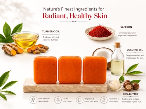 Image of Kojic Acid & Niacinamide Soap Bar for Tan Removal, Skin Brightening & Deep Cleansing | Enriched with Coconut Oil & Saffron | Helps Reduce Dark Spots, Pigmentation & Uneven Skin Tone | For Men & Women | 300 g