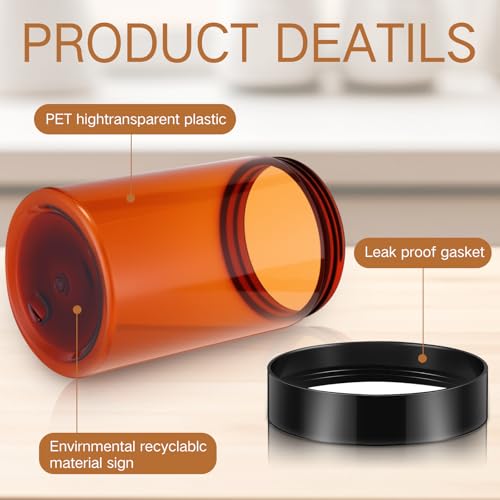 Image of Patelai 4 Pcs Plastic Jars Wide Mouth with Lids,12 Ounce,Amber
