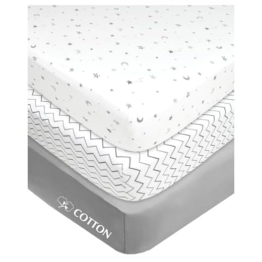 American Baby Company 3 Pack Fitted Mini Crib Sheet 24" x 38", Soft Breathable Neutral 100% Cotton Jersey Portable Sheet, Gray Star/Zigzag, for Boys and Girls, Fits Most Pack N Play Mattresses