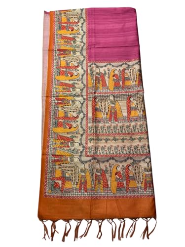 Image of Sanavi's Saree Kuthir Pure Handloom Tussar Ghicha Madhubani Printed Silk Saree with Blouse Piece inside