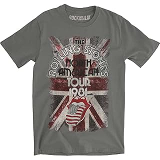 The Rolling Stones – T-Shirt North American Tour – Adulte (L) (Gris Charbon) - Les Beatles, Paul McCartney, John Lennon, RIngo Starr, George Harrison
