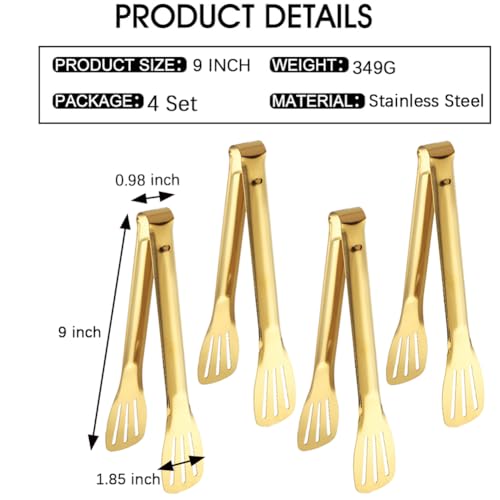 IAXSEE 4 PCS Serving Tongs Gold Tongs 9 Inch Serving Utensils Stainless Steel Serving Tongs for Salad Buffet Appetizer Dessert Tong for Food Parties (9 Inch, 4 GOLD) by IAXSEE - Used condition - Image 6