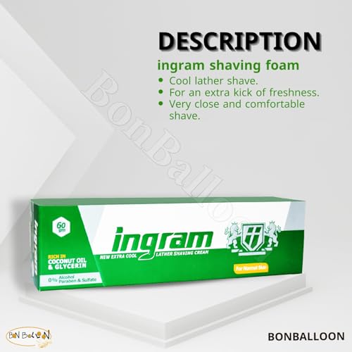 Image of Ingram New Extra Cool Lather Shave Cream Shaving (1 Tube = 2.11 oz / 60 gm) Glycerin Coconut Oil Egypt Arab Egyptian Smoother And Closer Shave (4 Pack = 8.46 oz / 240 gm) كريم حلاقة إنجرام الأخضر