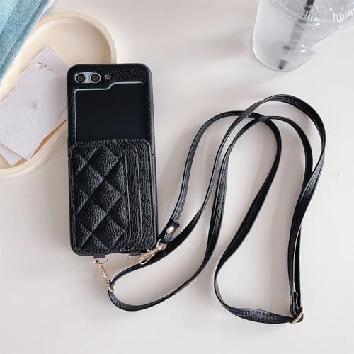 Étui en cuir PU premium noir et porte-cartes pour Samsung Galaxy Z Flip 5 5G