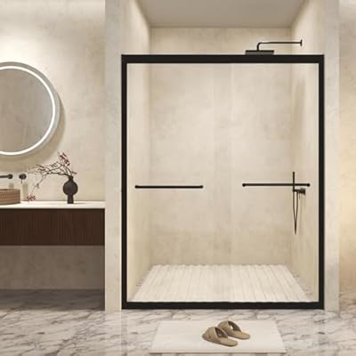 44-48" W x 72" H Double Sliding Shower Door with Explosion Proof Film, Aluminum Frame Walked in Bthroom Shower Door 1/4" Thickness Tempered Glass, Matte Black