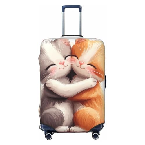 Valentines Day Cats Elastic Travel Luggage Cover, Washable Spandex Suitcase Protector, Anti-Scratch Fits 18-32 Inch
