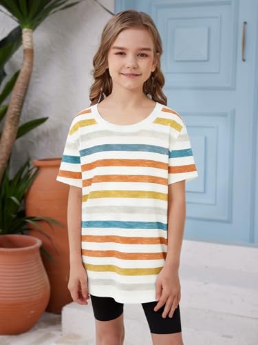 Image of ZDC Girls Short Sleeve T Shirts Kids Summer Oversized Tops Trendy Crewneck Basic Tees 5-14 Years
