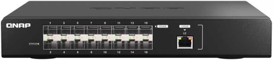 QNAP QSW-M5216-1T-US 16-Port 25GbE Managed Network Switch with 10GbE connectivity for Backbone Networks. Layer 2, Web Management
