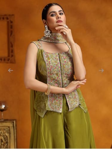 Image of infloura Lehenga Plazzzo And Koti Blouse Set For Womens And Girls Chinon Silk Fabric With Sequins and Thread Embroidery Work Fully Stitched Perrot