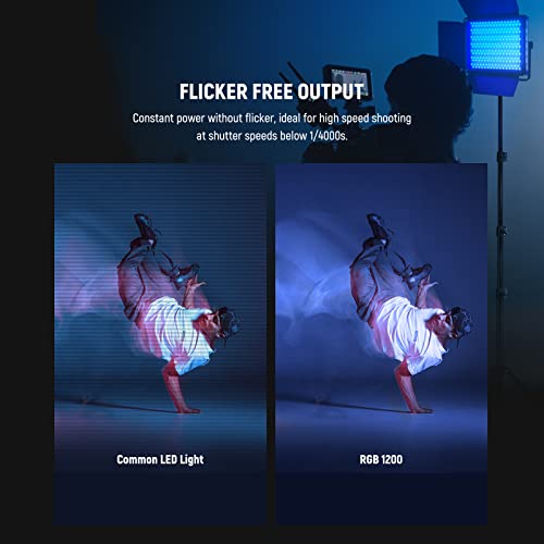 NEEWER RGB1200 RGB LED Video Light Panel with APP/2.4G Control, 60W Studio Photography Lighting 22000Lux@0.5m/1% Precise Min Dimming/360° Full Color/ CRI97+/TLCI98+/2500K-8500K/18 Effect with Barndoor