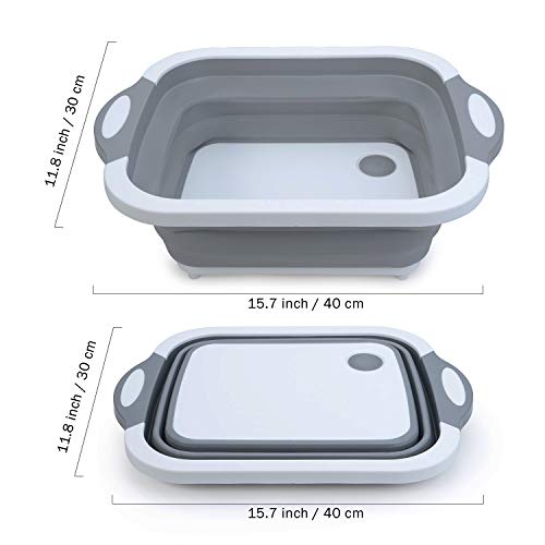 Collapsible Cutting Board, 3 In 1 Chopping Board With Drain Plug, Wash Basin & Dish Tub & Colander, Multifunctional For Vegetable Fruit Wash, Space Saving For Kitchen, Rv, Camping, Picnic & Bbq (Grey) #TOP6