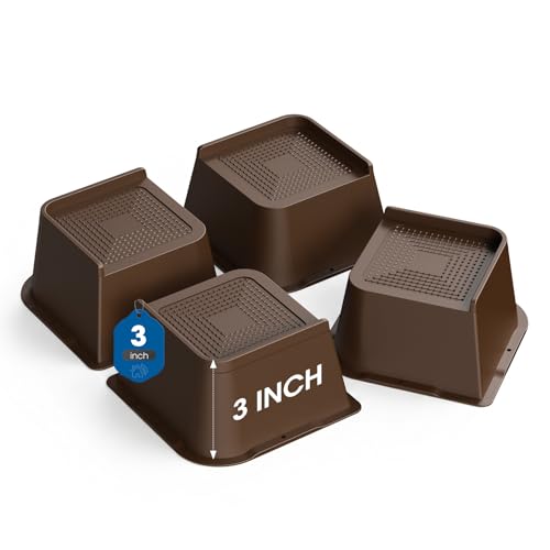 MXMZHXU Bed Risers 2 inch, 3 inch, 4 inch, 6 inch or 8 inch Heavy Duty Furniture Risers, Up to 6000 Lbs L Shaped Design Bed Lifts Blocks for Couch Desk Sofa Table (Dark Brown 4 Pack, 3 Inch)