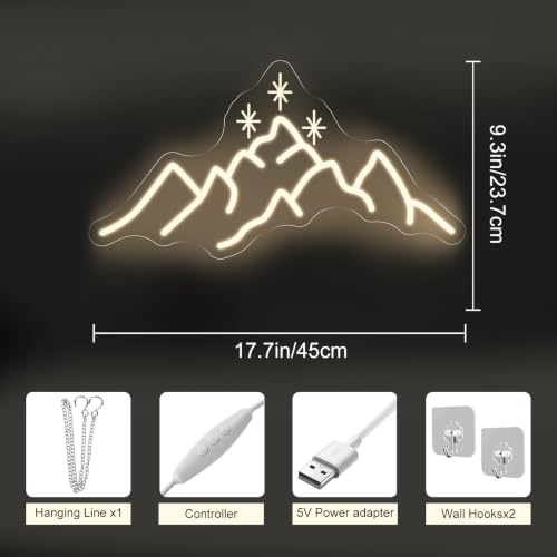 Image of ACOTAR Neon Sign Mountain With Star LED Light Book Lover Gift | Starry Mountain Reading Nook Decoration USB Powered Dimmable Bookish Home Wall Room Deocr Warm White 17.7 inchx9.3 inch