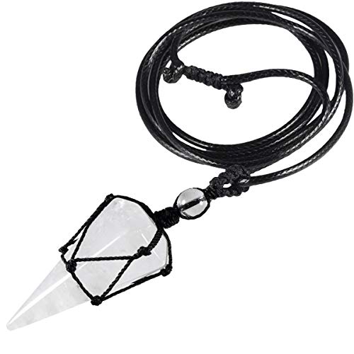 KYEYGWO Bergkristall Sechseckiger Kristall Anhänger Halskette mit Einstellbare Lederseil, Polierte Quarz Spitz Stein Heilung Reiki Pendel Kette KYEYGWO Bergkristall Sechseckiger Kristall Anhänger Halskette mit Einstellbare Lederseil, Polierte Quarz Spitz Stein Heilung Reiki Pendel Kette