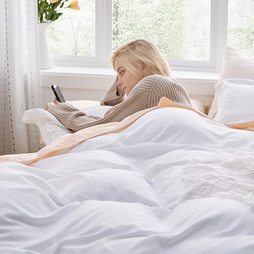 image for Bedsure Bright White Oversized King Duvet Cover - 3 Pieces Prewashed C