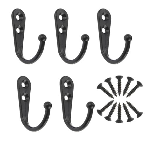 JUGUTA Ganci Appendi Gancio Rustico Gancio Asciugamano Gancio Retrò Appendiabiti A Parete Gancio Per Cappelli Cappelli Abbigliamento,5 Pezzi,Nero.