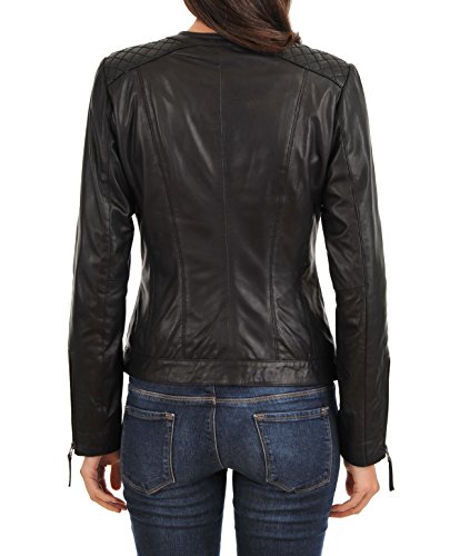 Azrah 100% Leather Jacket for Women - Collarless Deep Neck & Slim Fit - Moto, Bomber, Biker Winter Casual Wear3