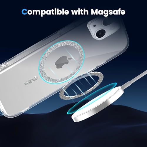 Image of AIBEX Back Cover Case Compatible with iPhone 13 | Glitter Ring Cute Shiny Colorful Bling Case (Compatible with Magsafe) | Transparent PC+TPU Glossy Shiny Cover for Girls & Women - Silver