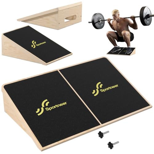 Sportneer Squat Wedge - Squat Wedge Block 1200 LBS - 15/ 20 Slant Board for Squats Wooden Heel Elevated Board for Squats Weightliting Home Gym Squat Wedge Non-Slip (Black 20)