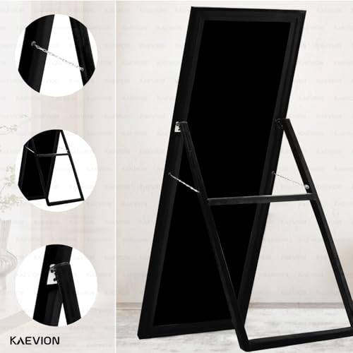 Image of Full Length Chavel Mirror, 5.25 Feet Standing, Leaning, Wall-Mounted or Floor Mirror with Black & Golden Frame, Rectangular 5MM HD Glass Mirror for Bedroom, Living Room or Home Dcor