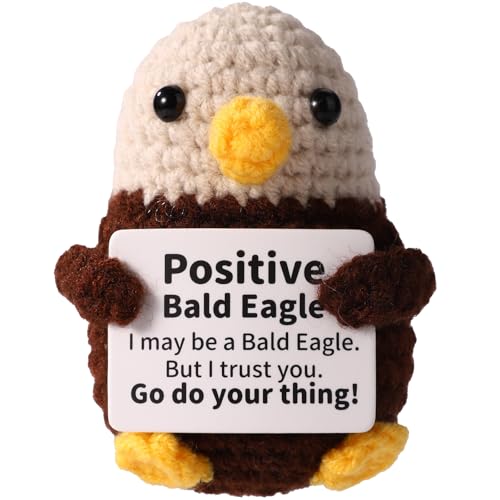 TOYMIS Positive Bald Eagle, Cute Bald Eagle Crochet Creative Positive with Encouraging Card Funny Emotional Gift for Friends Family