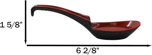 Miniatura 4 de Ebros Gift Juego de 6 cucharones de melamina roja y negra, con muesca y gancho para cocina, comedor, cocina asiática, japonesa, china, restaurante,