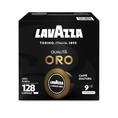 Lavazza, Capsule A Modo Mio Qualità Oro Caffè d'Altura, 128 Capsule Caffè, con Note di Frutta e Fiori, 100% Arabica, Intensità 9, Tostatura Media, Gusto Corposo e Aromatico, 8 Confezioni x 16 Capsule