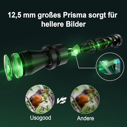 Usogood 12x52 Monokular Teleskop Erwachsene,HD Monokular Fernrohr mit BAK4 Prisma und FMC...