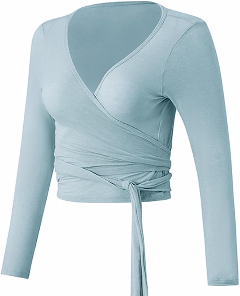 TYATVS Pilates Wrap Top for Women Yoga Wrap Tops Ballet V Neck