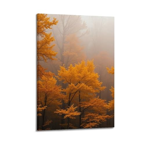 Poster d'automne forêt brumeuse 40x60cm, décoration murale moderne en toile