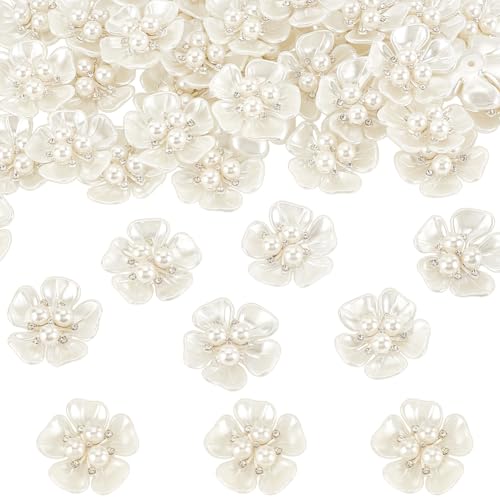 AHANDMAKER 50pcs Rhinestone Pearl Flower Embellishments, Flatback Buttons, Vintage Flower Buttons for DIY Crafts, Scrapbooking, Jewelry Making, Wedding Decor by AHANDMAKER - Used condition - US$18.12