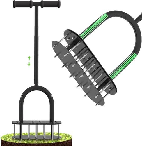 seasky Lawn Aerator Automatic Dirt and Leaf Clean Design,Pre-Assembled 15 Iron Spikes Metal,Soil...