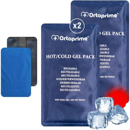 OrtoPrime Poche de Glace en Gel pour Chaud et Froid avec Housse de Protection Pack de 2 - Sac de Gel Réutilisable, Adapté pour Congélateur et Micro-ondes,...