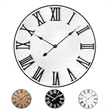 Large Wall Clock 24' Round - Silent Metal & Wood Large Farmhouse Wall Clock For Living Room Decor with 3D Roman Numerals - No Ticking - Noiseless Big Wood Decorative Clocks for Living Room Decor