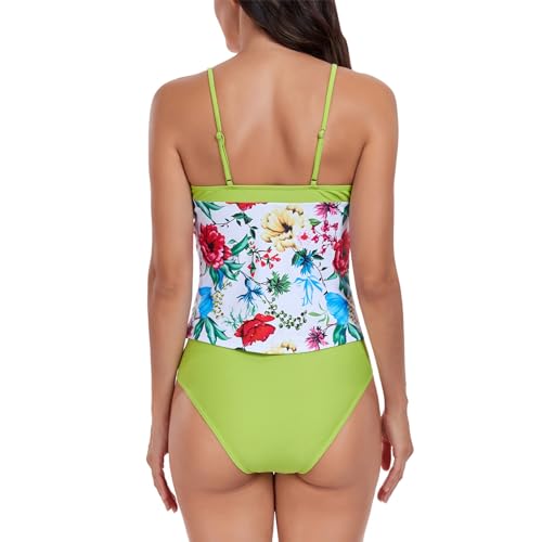 Traje de baño de dos piezas con estampado floral vibrante y cuello halter ajustable