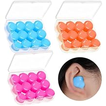 18 Pairs Reusable Silicone Ear Plugs Sleeping Moldable Soft Noise Cancelling Earplugs Sound Blocking Ear Plugs for Swimming, Travel, Snoring, ConcertsBlue, Orange, Rose Red