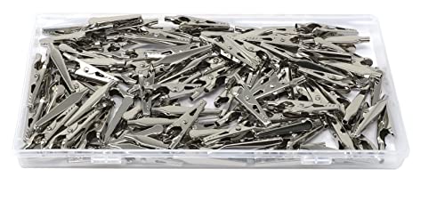 Image of iexcell 100 Pcs 1.4 inch /35mm Steel Alligator Clips Crocodile Clamps, Silver Tone Nickel Plated, Come in a Plastic Case