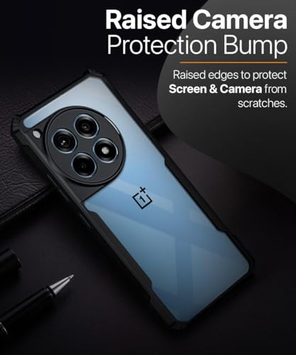 Image of WOW IMAGINE Shock Proof Clear Back Case Mobile Cover for 1+ OnePlus 12R 5G (Hard | Hybrid PC + TPU | Full Armour Device & Camera Protection | Black)