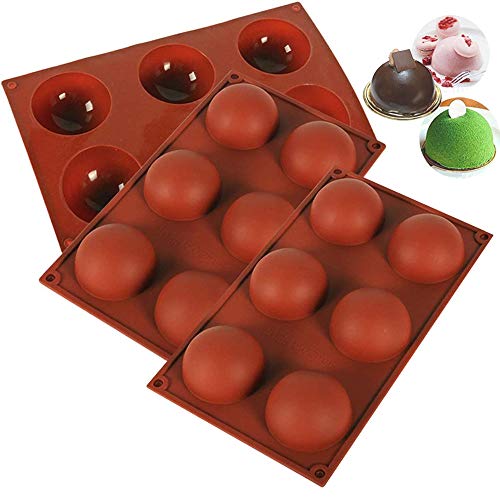 Half Circle Silicone Mold, Christmas Share Semi Sphere Silicone Mold Fondant Sugar Craft Tools DIY Hot Choc Bomb Half Ball Mould Wedding Cake Decor Symbols for Mousse Cake Muffin (3pc Brown)