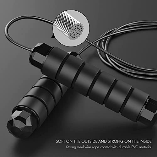 Jump Rope, Rapid Speed Jumping Rope, Skipping Rope, Tangle-Free Cable, Lightweight Jump Rope With Cushioned Grips For Women, Men, And Kids, Adjustable Steel Jump Rope With Foam Handles For Fitness Workout, Outdoor Tranings, Home Exercise & Slim Body (Black) #TOP2