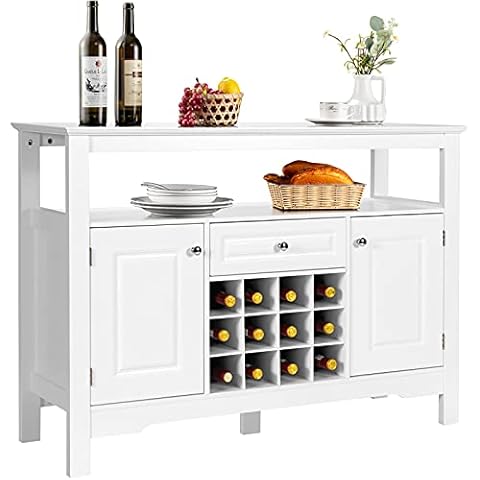 COSTWAY Sideboard Küchenschrank mit Türen und Schubladen, Küchekommode Holz, Buffetschrank Aufbewahrungsschrank Beistellschrank Weinschrank 116 x 40 x 82 cm (Weiß) Cover
