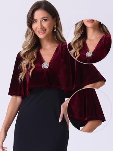 Allegra K Velvet Cardigan for Women's Cocktail Party Bell Sleeve Open Front Cropped Shrug Bolero2