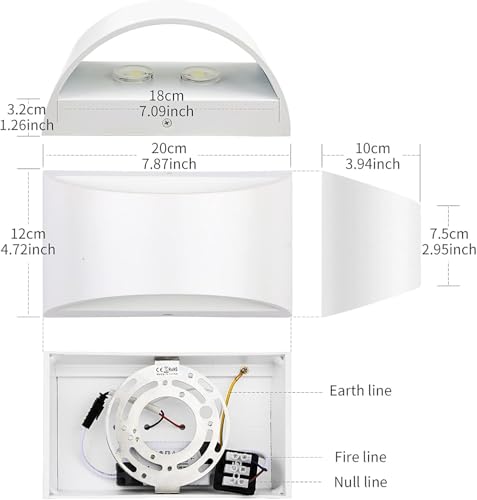 Image of Lightess LED Wall Sconces Set of 2, White, Dimmable | Hardwired Indoor, Up Down Wall Mount, 6000K Cool White, for Living Room Bedroom Hallway
